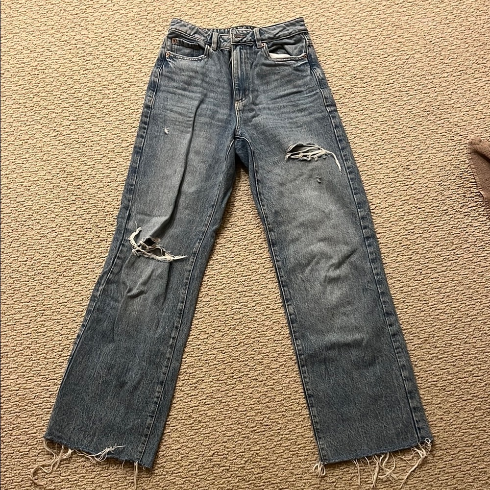 Garage Distressed Wide Leg Blue Jeans